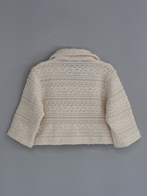 Nostalgia Series Ajurlu Örme Kız Çocuk Crop Dantelli Kapri Kol Hırka Ekru