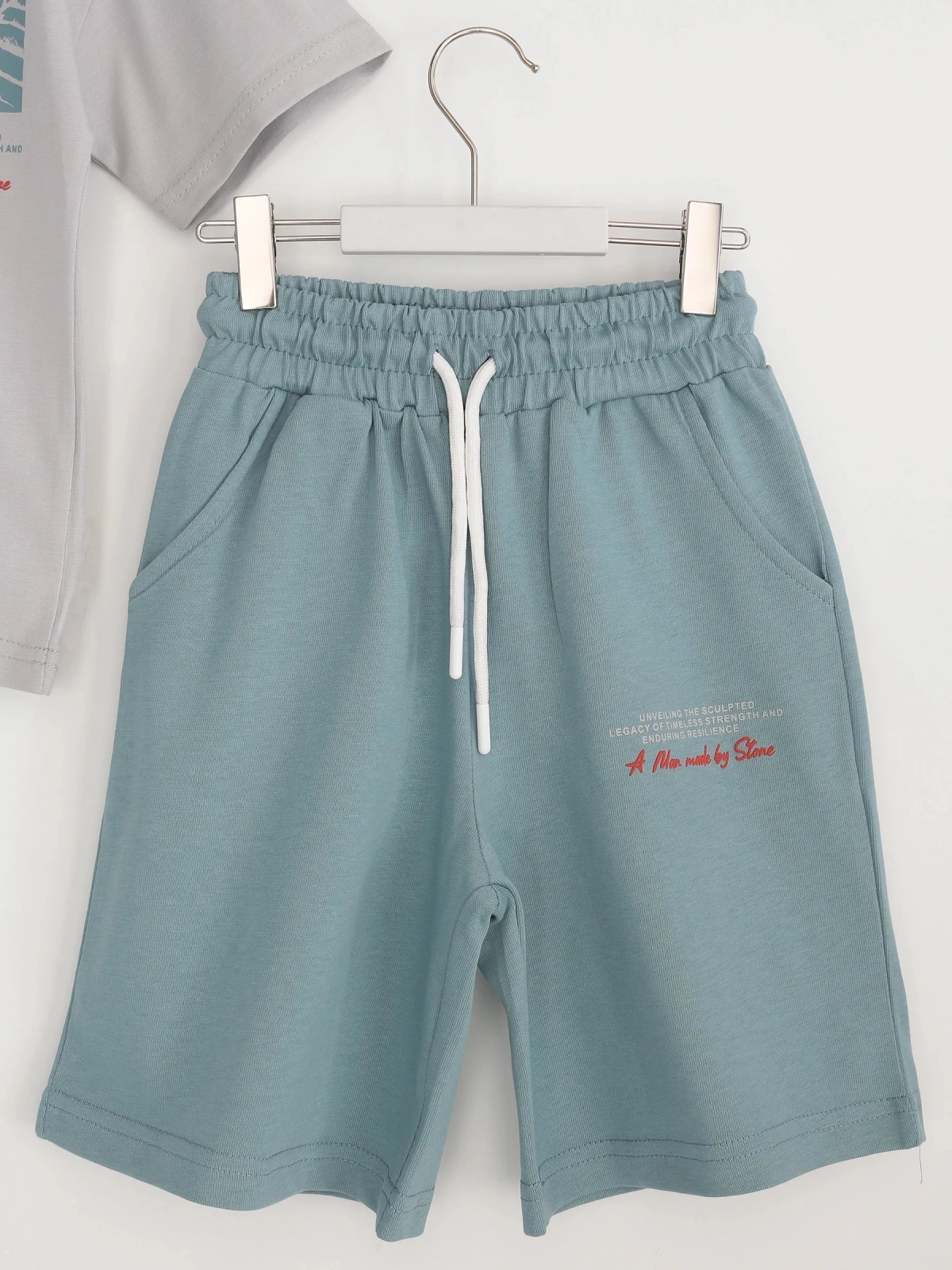 Erkek Çocuk Oversize Kapri Tişört Yazlık Takım Palm Vibes Series Gri Yeşil | DobaKids
