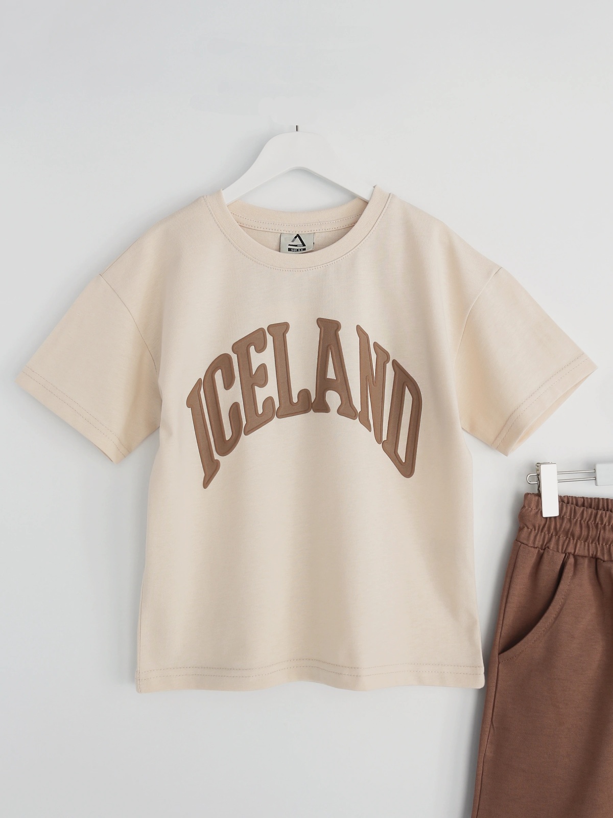 West Coast Series Yazlık Erkek Çocuk Oversize T-shirt Kapri Kısa Kollu Takım - Sütlü Kahve Tişört - Kahverengi Kapri | DobaKids