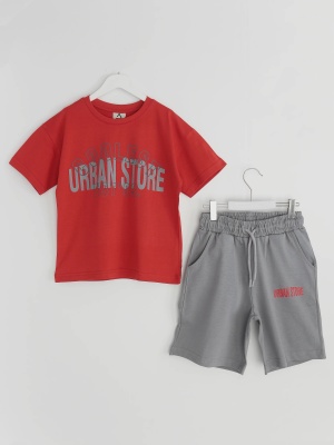 Street Pulse Series Yazlık Erkek Çocuk Oversize T-shirt Kapri Kısa Kollu Takım | DobaKids