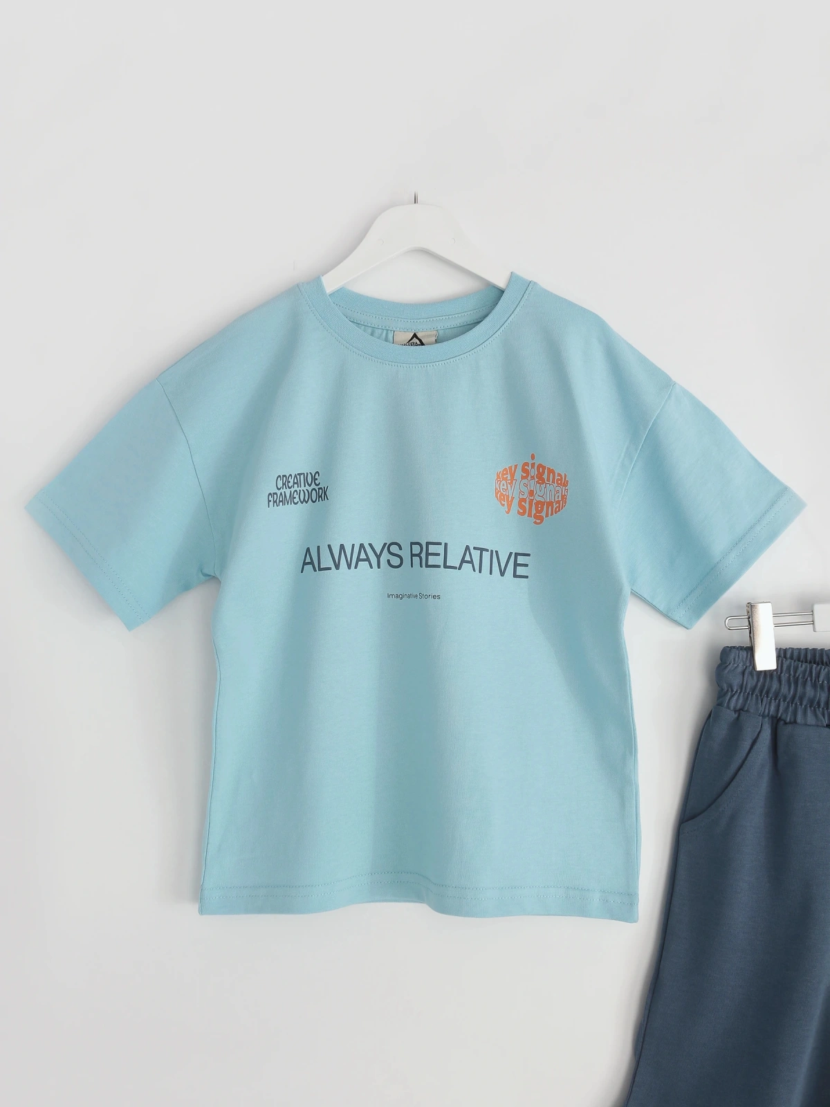 Erkek Çocuk Oversize T-shirt Kapri Yazlık Kısa Kollu Takım Core Motion Series Bebe Mavi  Tişört - Koyu Gri Kapri | DobaKids