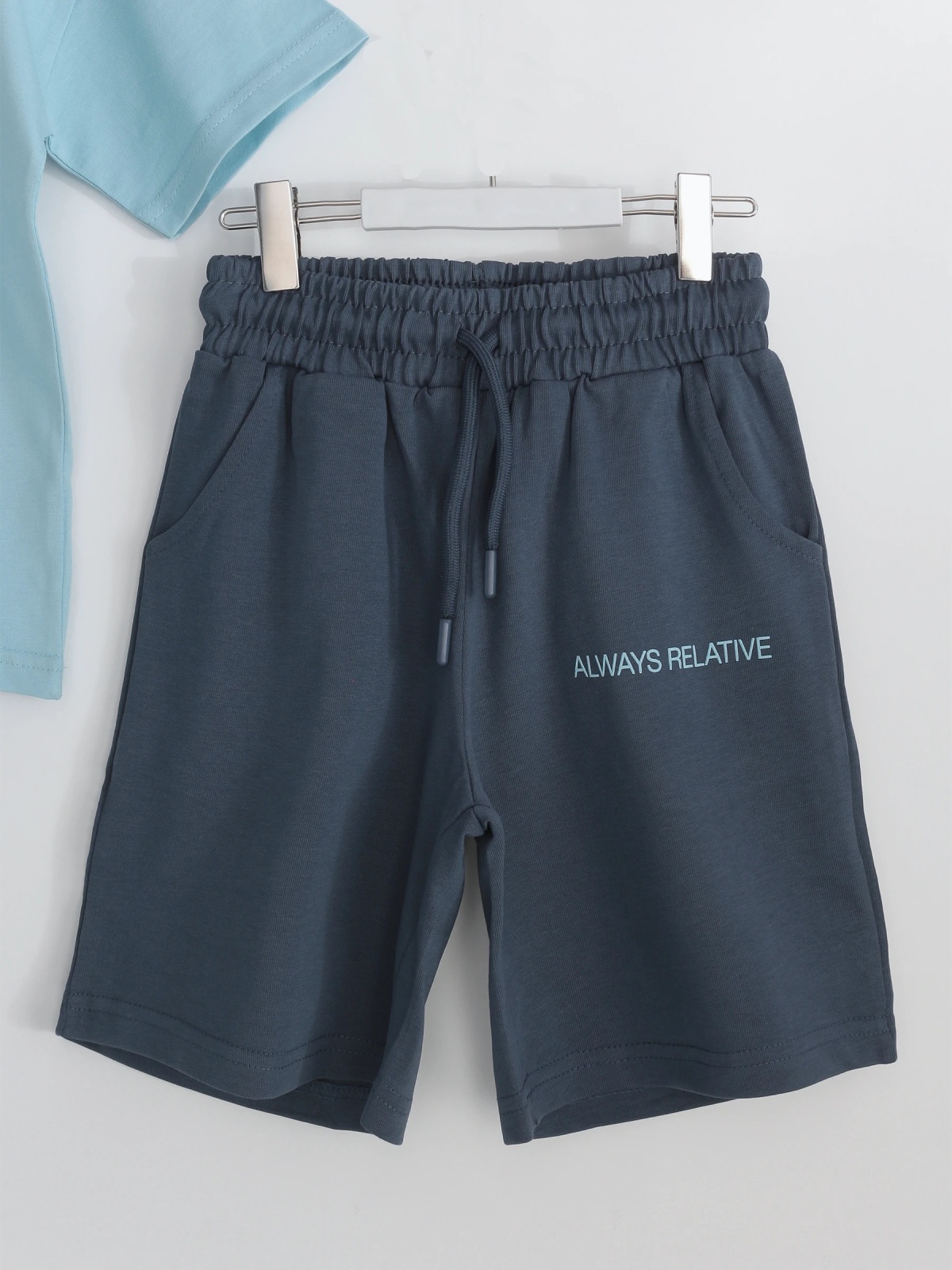 Erkek Çocuk Oversize T-shirt Kapri Yazlık Kısa Kollu Takım Core Motion Series Bebe Mavi  Tişört - Koyu Gri Kapri | DobaKids