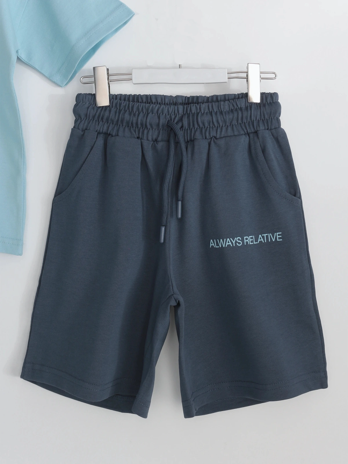 Erkek Çocuk Oversize T-shirt Kapri Yazlık Kısa Kollu Takım Core Motion Series Bebe Mavi  Tişört - Koyu Gri Kapri | DobaKids