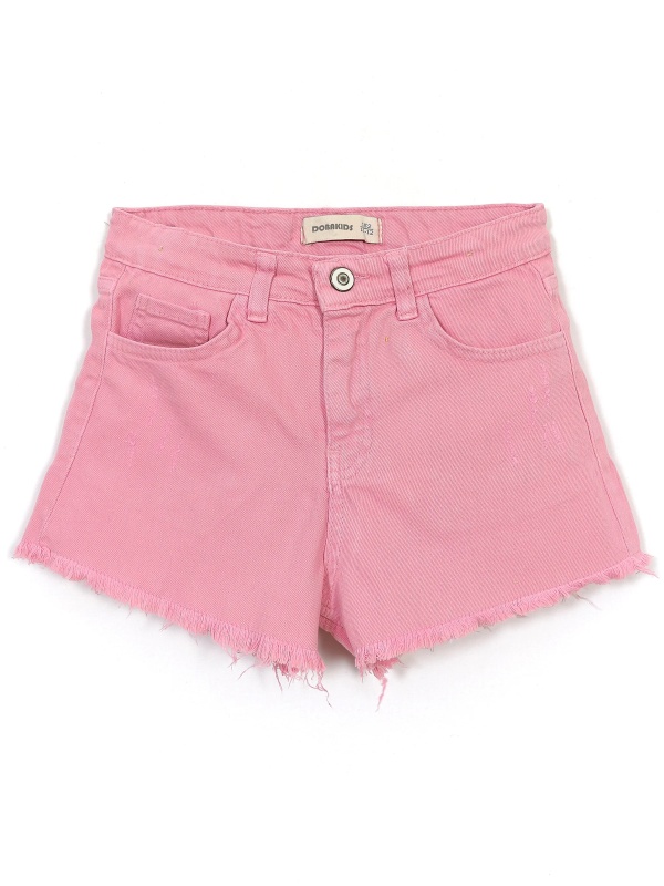 CandyRock Series Kız Çocuk Pembe Püsküllü Raw Hem Jean Şort Pembe | DobaKids