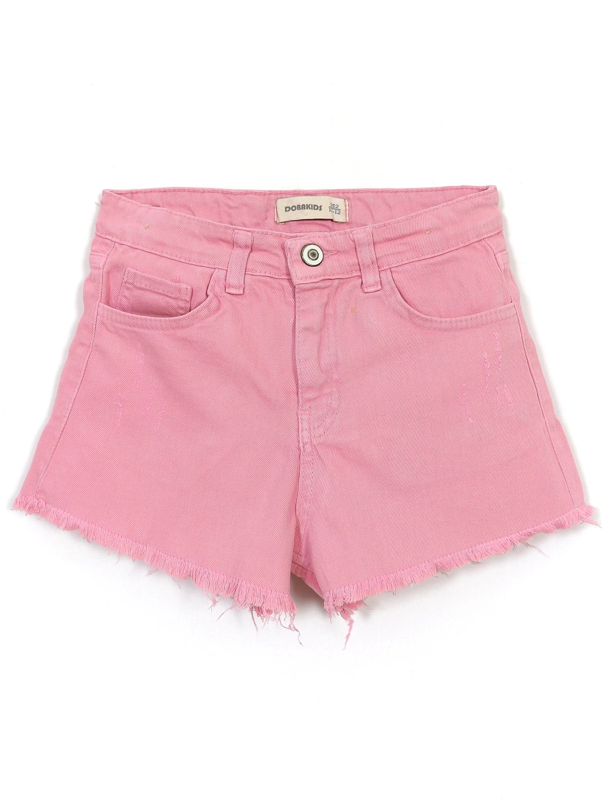 CandyRock Series Kız Çocuk Pembe Püsküllü Raw Hem Jean Şort Pembe | DobaKids