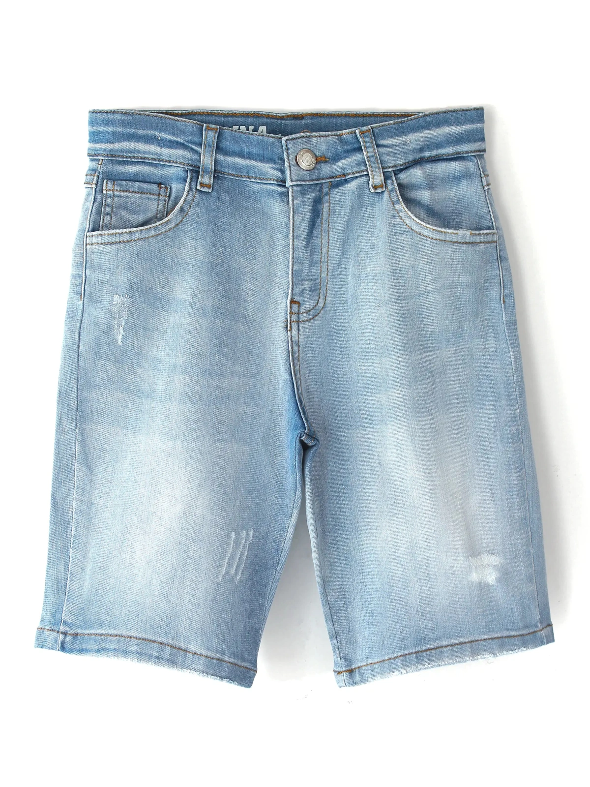 Urban-Denim Flex Erkek Çocuk Bermuda Şort - Boru Paça Destroyed Jean Erkek Çocuk Kapri Mavi Ön Yüz | DobaKids