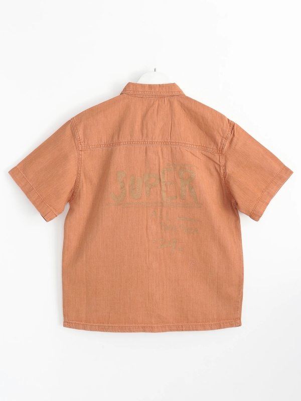 Oasis Series Yıkamalı Tencel Erkek Çocuk Yazlık Kısa Kollu Gömlek Kiremit Rengi Arka Yüz | DobaKids