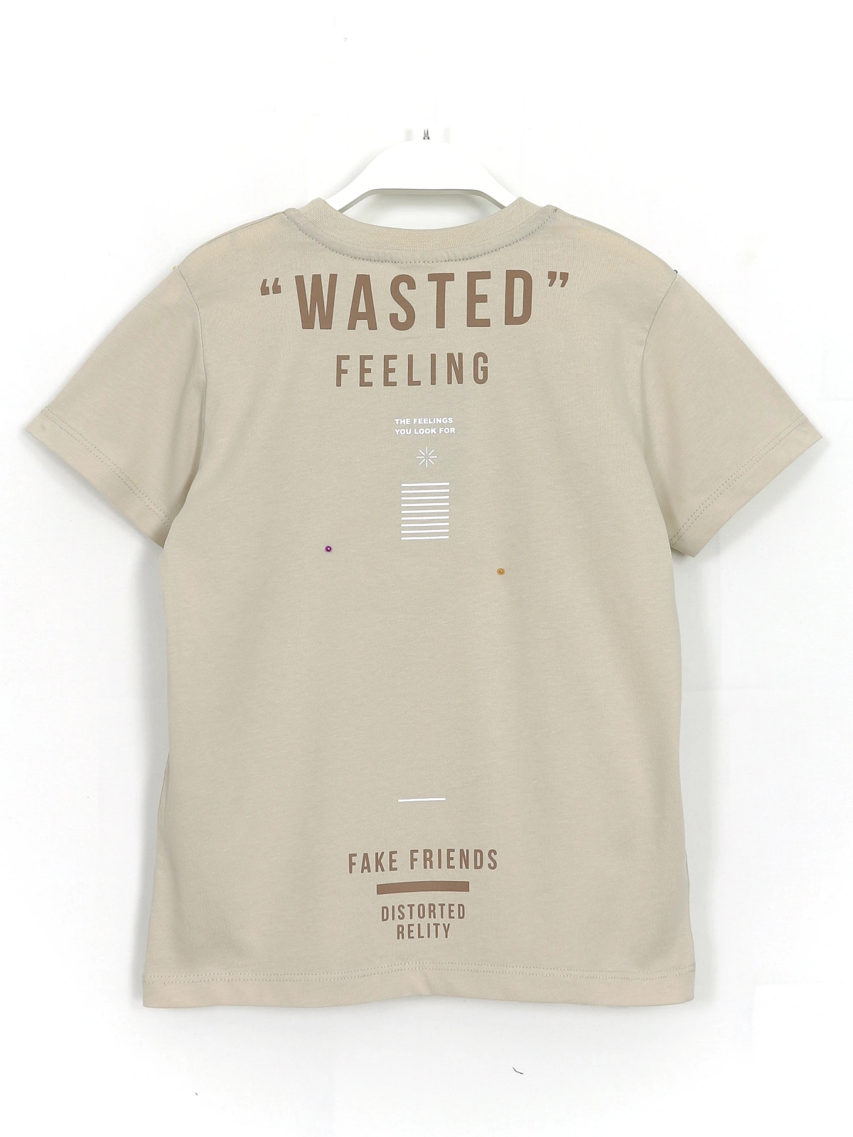 Wasted Feeling Series Erkek Çocuk T-shirt Kapri Kısa Kollu Yazlık Takım Bej Kahverengi | DobaKids