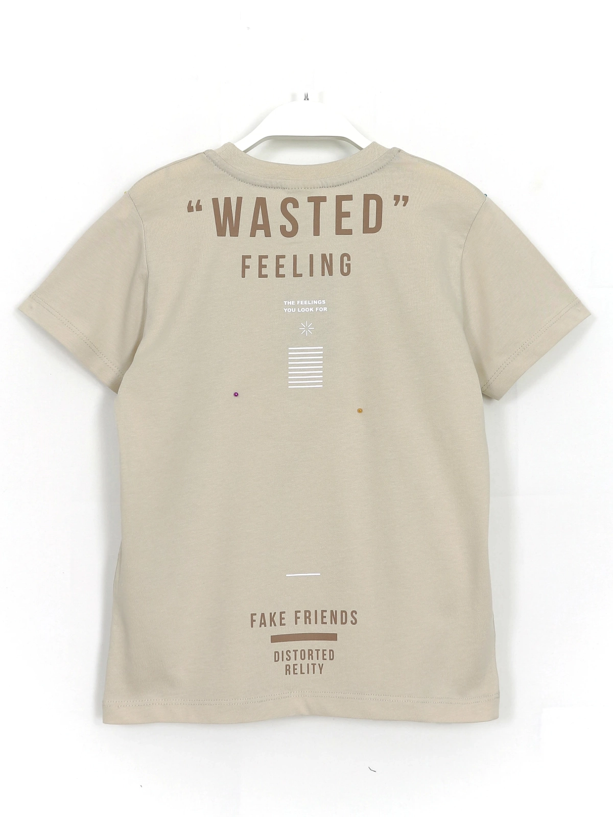 Wasted Feeling Series Erkek Çocuk T-shirt Kapri Kısa Kollu Yazlık Takım Bej Kahverengi | DobaKids