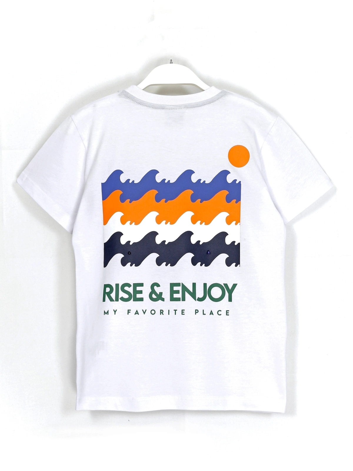 Rise & Enjoy Series Erkek Çocuk Tisört Kapri Kısa Kollu Yazlık Takım - Beyaz Tişört Arka Yüz | DobaKids