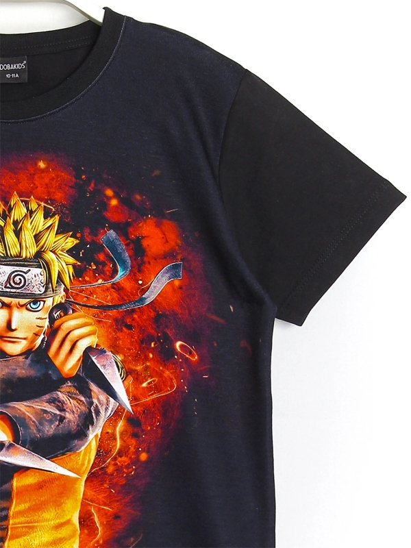 Naruto Anime 3D Baskılı Erkek Çocuk Kısa Kollu Yazlık Tişört Siyah | DobaKids