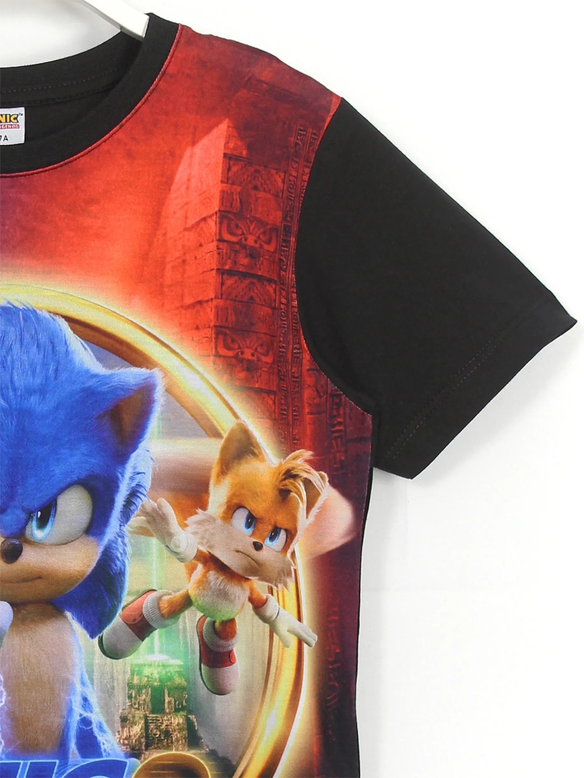 Kirpi Sonic 2 Film Karakterleri, 3D Baskılı Erkek Çocuk Tişört, Siyah Renk, Sağ Kol Tarafı Yakın Çekim | DobaKids