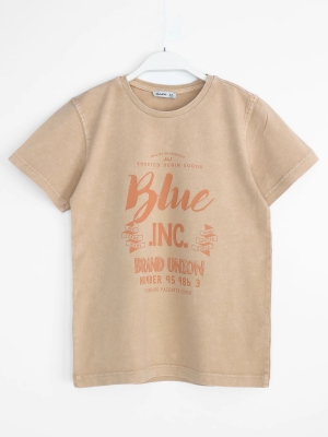Erkek Çocuk Oversize Tişört, Blue INC. Baskılı, Düşük Omuz - Ön Yüz Görünüm | DOBAKIDS