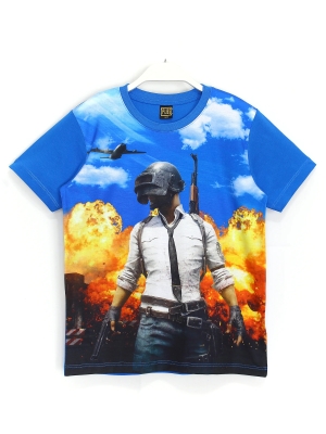 Erkek Çocuk İçin Pubg Mobile Baskılı Mavi Renk Kısa Kollu Yazlık Tişört - Ön Yüz Görünümü | DOBAKIDS