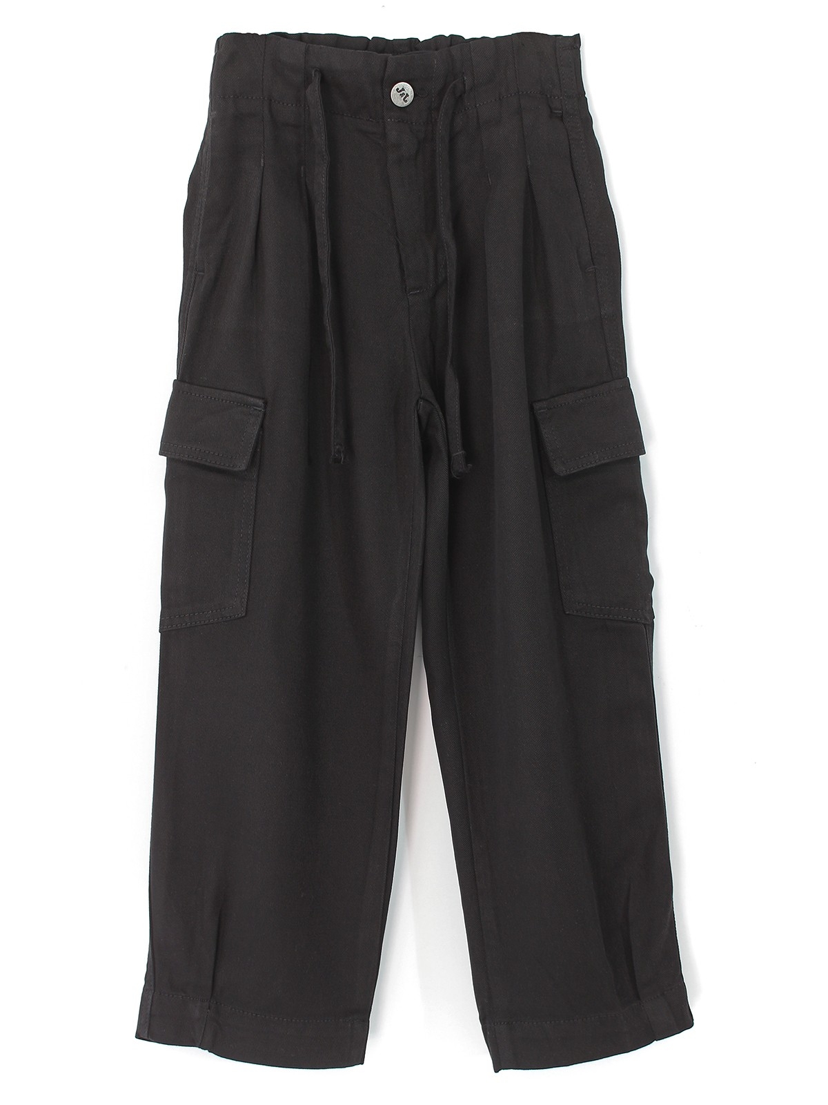 Yumuşak Gabardin Kumaş Bağcık Detaylı Wide Leg Kargo Pantolon Siyah | DobaKids