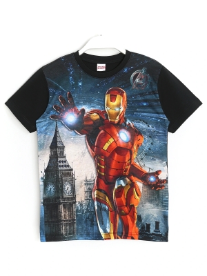 Marvel Kahramanlarından Iron Man Karakteri Dijital Baskılı Bisiklet Yaka Yazlık Erkek Çocuk Tişörtü, Siyah Renk | DOBAKIDS