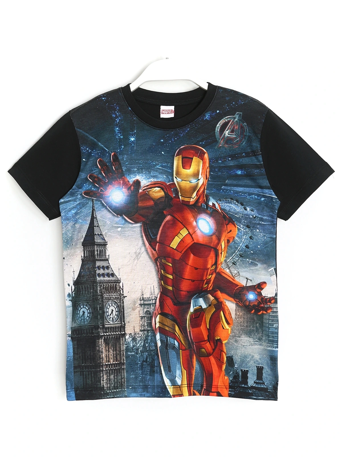 Marvel Kahramanlarından Iron Man Karakteri Dijital Baskılı Bisiklet Yaka Yazlık Erkek Çocuk Tişörtü, Siyah Renk | DOBAKIDS