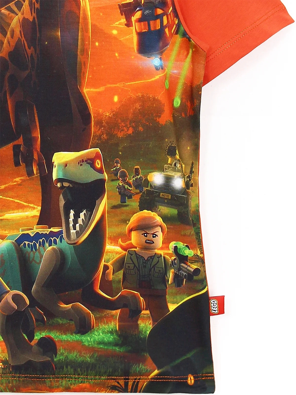 Lego Jurassic World 2 Dinazor Temalı Oyun Baskılı Erkek Çocuk Tişört Turuncu Renk - Etek Ucu Yakın Çekim | DOBAKIDS