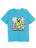 Minecraft Kabartma Baskı Erkek Çocuk Tişört Mavi