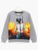 Gri melanj renk, PUBG Mobile kasklı karakteri baskılı, bisiklet yaka, uzun kollu erkek çocuk sweatshirt | DOBAKIDS