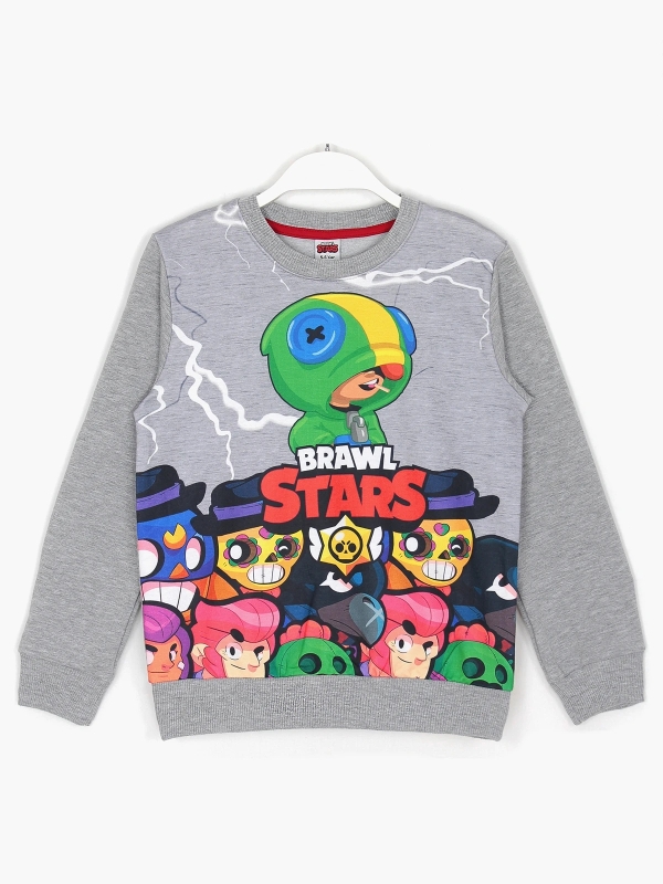 Brawl Stars 3D Leon Baskılı Erkek Çocuk Sweatshirt Gri | DOBAKIDS