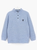 Çıtçıtlı dik yakalı, ince fitilli dokulu ve sol göğüste küçük nakış armalı erkek çocuk sweatshirt, açık mavi | DOBAKIDS