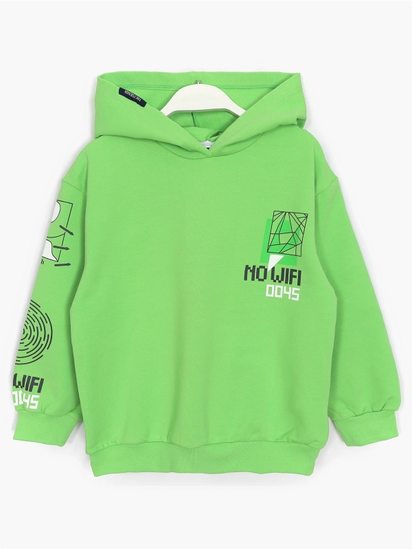Ön yüzü, arka yüzü ve kolları baskılı, kapüşonlu, mevsimlik, uzun kollu erkek çocuk sweatshirt - Ön yüz | DOBAKIDS