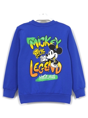 Ön yüzü The Mickey Legend baskılı, bisiklet yaka, uzun kollu erkek çocuk eşofman üstü. Mavi | DOBAKIDS