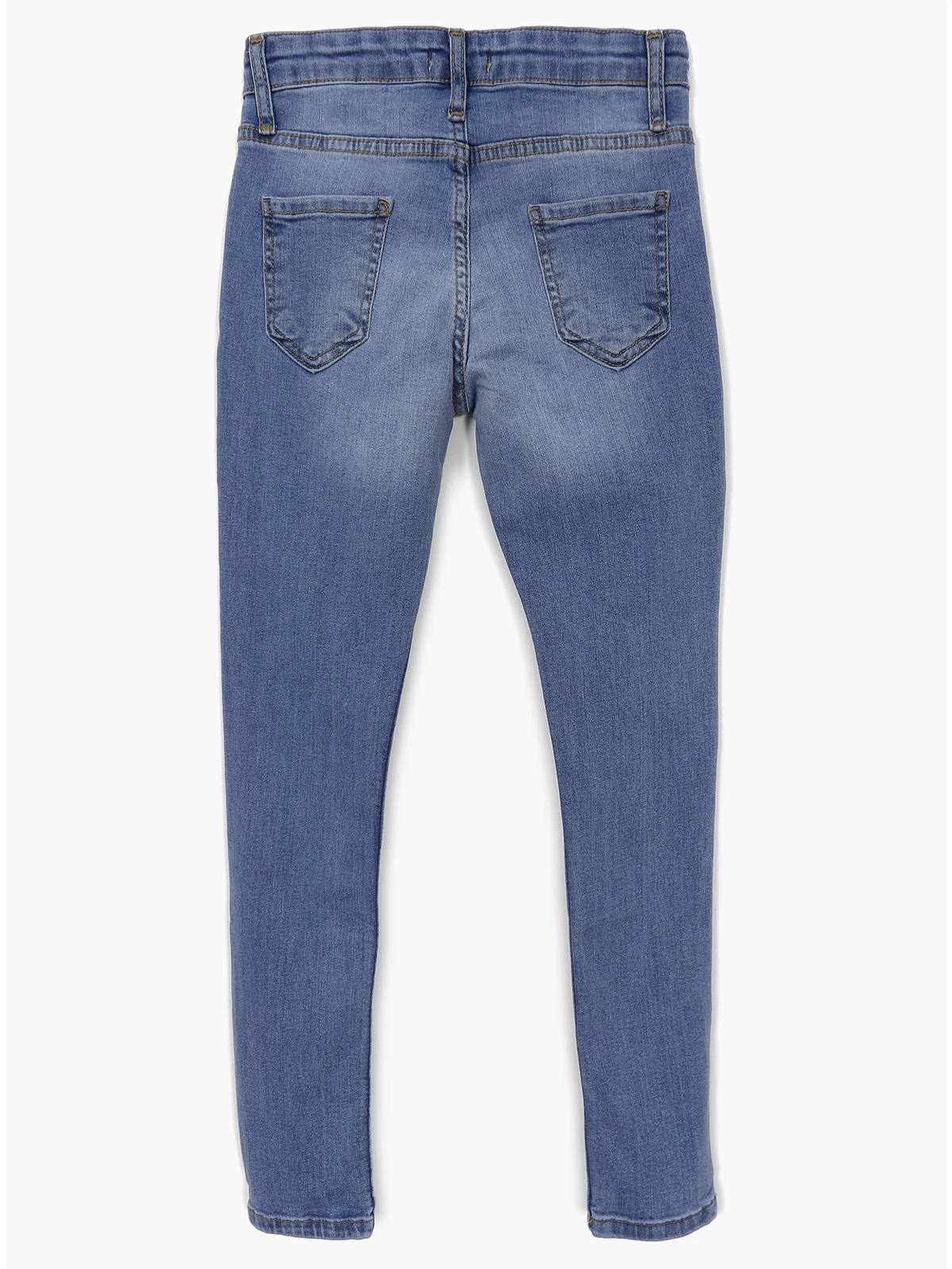 Yıkamalı mavi skinny fit kız çocuk denim pantolon, 5 cepli ve dar paçalı jean - Arka Yüz | DOBAKIDS