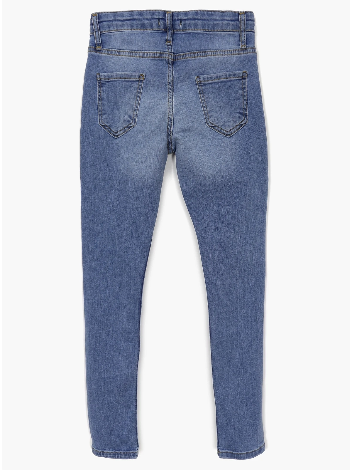 Yıkamalı mavi skinny fit kız çocuk denim pantolon, 5 cepli ve dar paçalı jean - Arka Yüz | DOBAKIDS