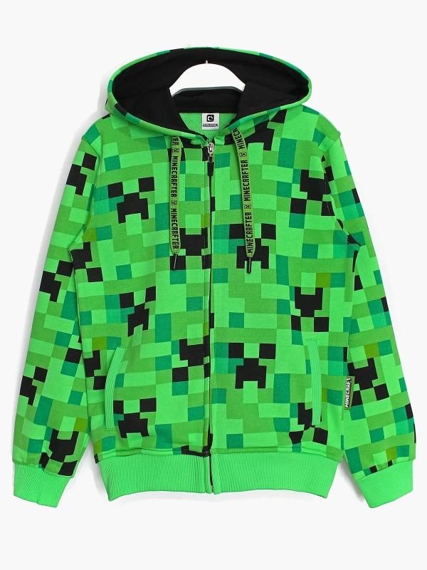 Minecraft Creeper Desenli Fermuarlı Erkek Çocuk Ceket Zip Yeşil | DOBAKIDS