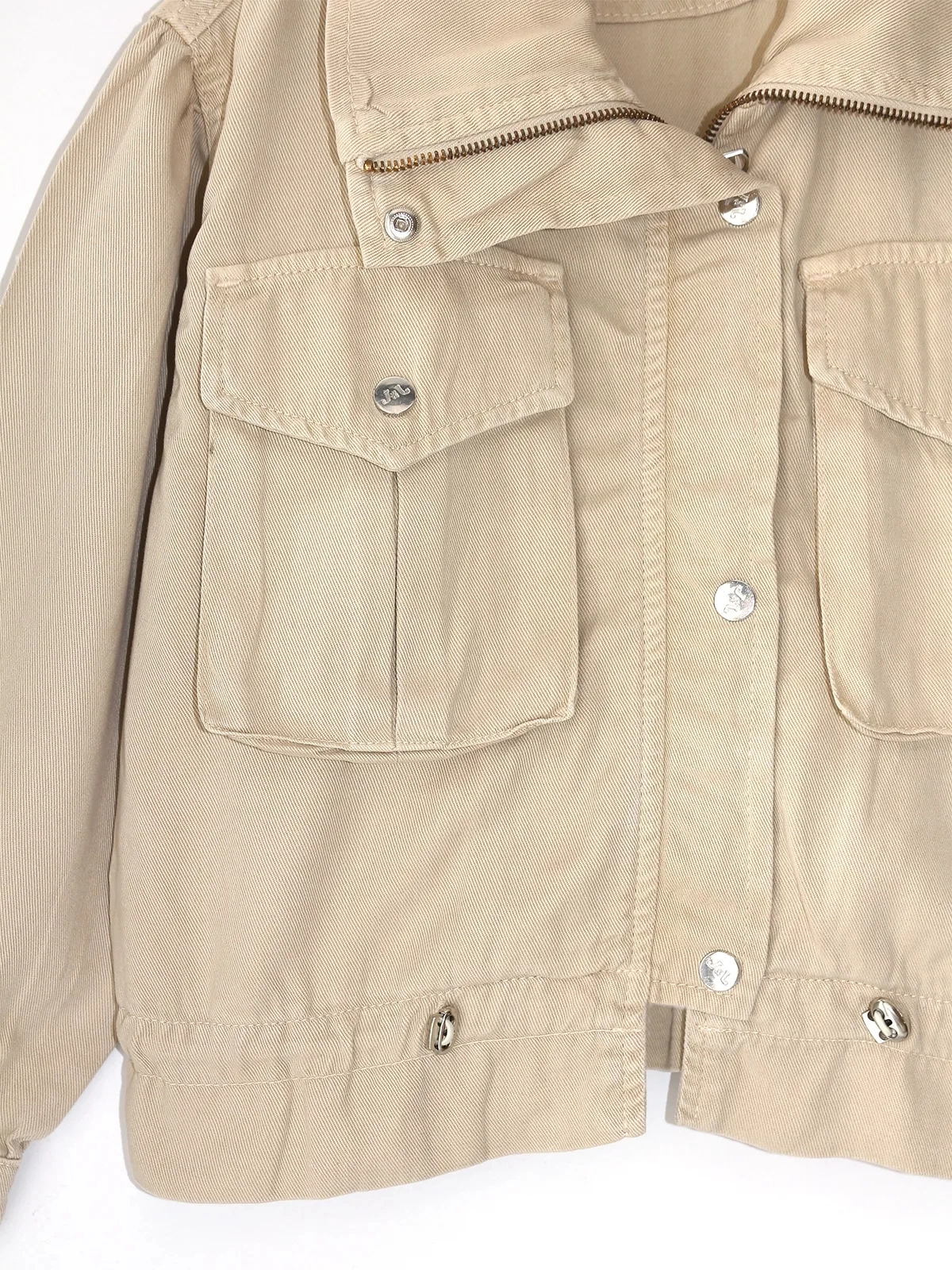 Fermuarlı Yaka Tencel Kumaş Cep Detaylı Kız Çocuk Ceket 8-14 Yaş Bej | DOBAKIDS