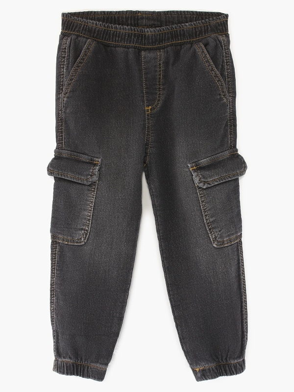 Kargo Cep Erkek Bebek Jogger Denim Pantolon Siyah