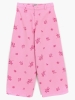 Desenli Bol Paça Kız Çocuk Denim Pantolon Pembe